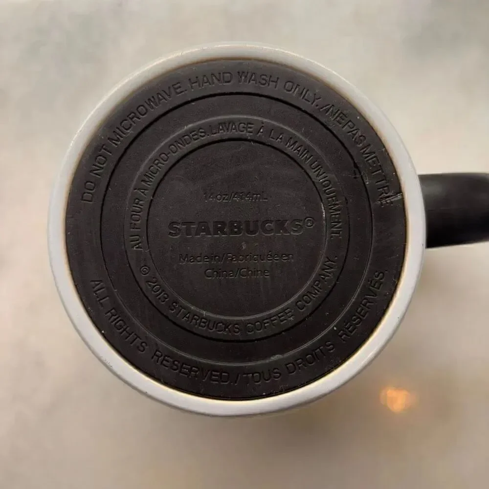 RARE Vintage 2013 Starbucks Stainless Steel White Pearlescent Mug with Lid, 14 f